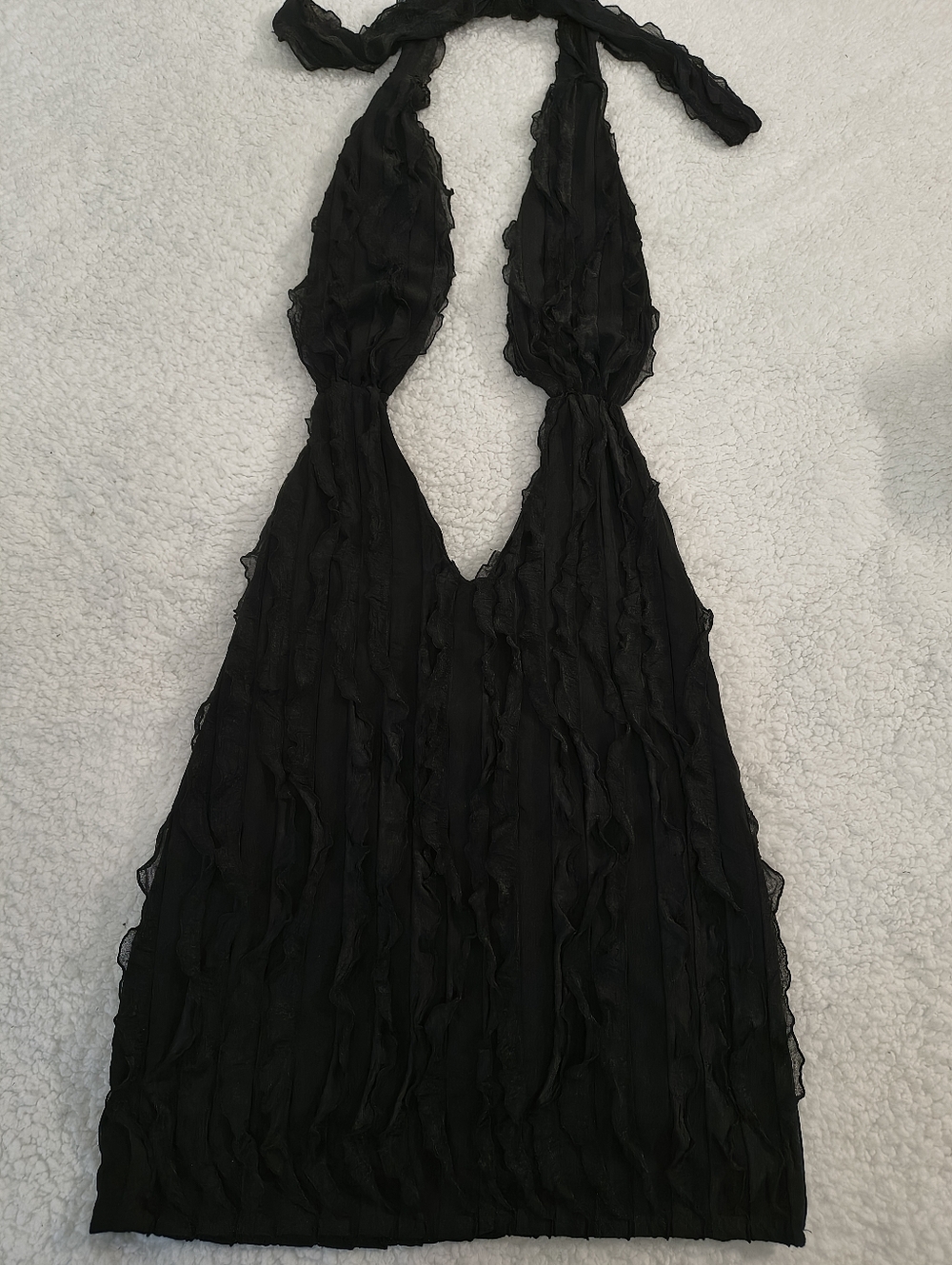 Fashion Nova Black Ruffle Halter Mini Dress